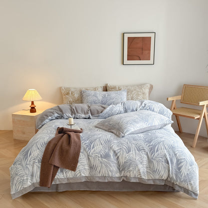 Wohliges Baumwollsatin-Bettwäscheset mit eingewebtem Wildblumenmuster und Samt-Bordüre