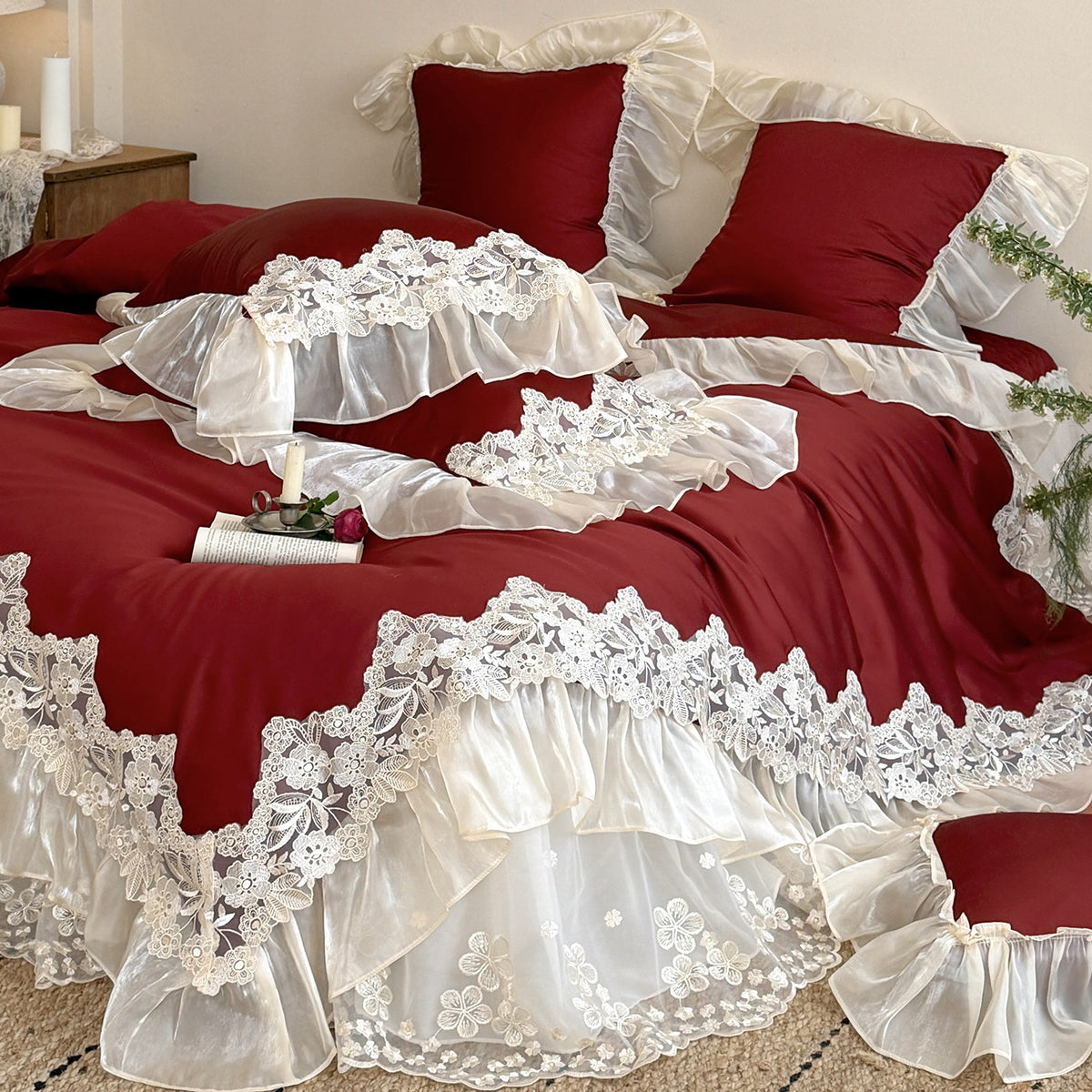 Romantisches Organza-volant Duvetbezug-Set mit Rüschenkissenbezügen