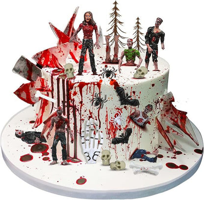 Gruseliges Halloween-Torten-Deko-Set mit Zombies, Schädeln und Acryl-Splittern