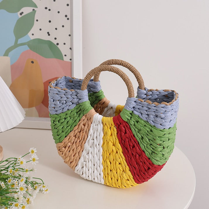 Handgefertigte Korbtasche mit Farbenfrohem Muster Brehn