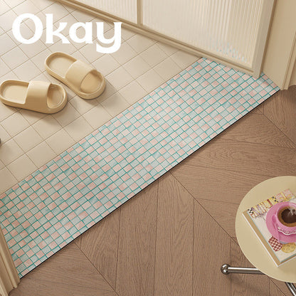Absorbent Anti-Slip Bathroom Threshold Runner Mat with Mosaic Grid Print