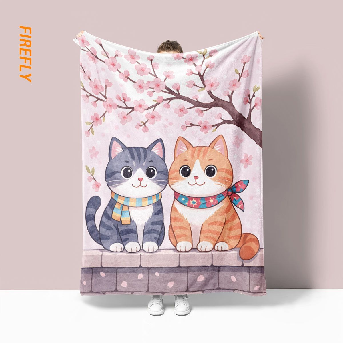 Süße illustrierte Katzen-Themen-Fleece-Decke