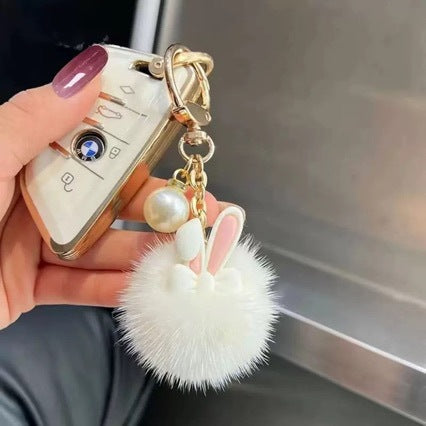 WoCute Bunny Pom Pom Schlüsselanhänger Brehn