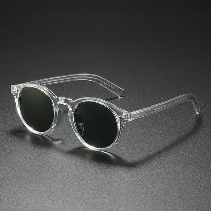 Damen Rund-Sonnenbrille mit transparentem Rahmen und reflektierenden Gläsern Brehn