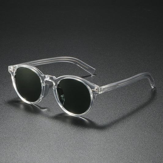 Damen Rund-Sonnenbrille mit transparentem Rahmen und reflektierenden Gläsern Brehn
