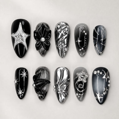Kunstnagelset mit glamoureusen Designs und einzigartigen 3D-Elementen Brehn