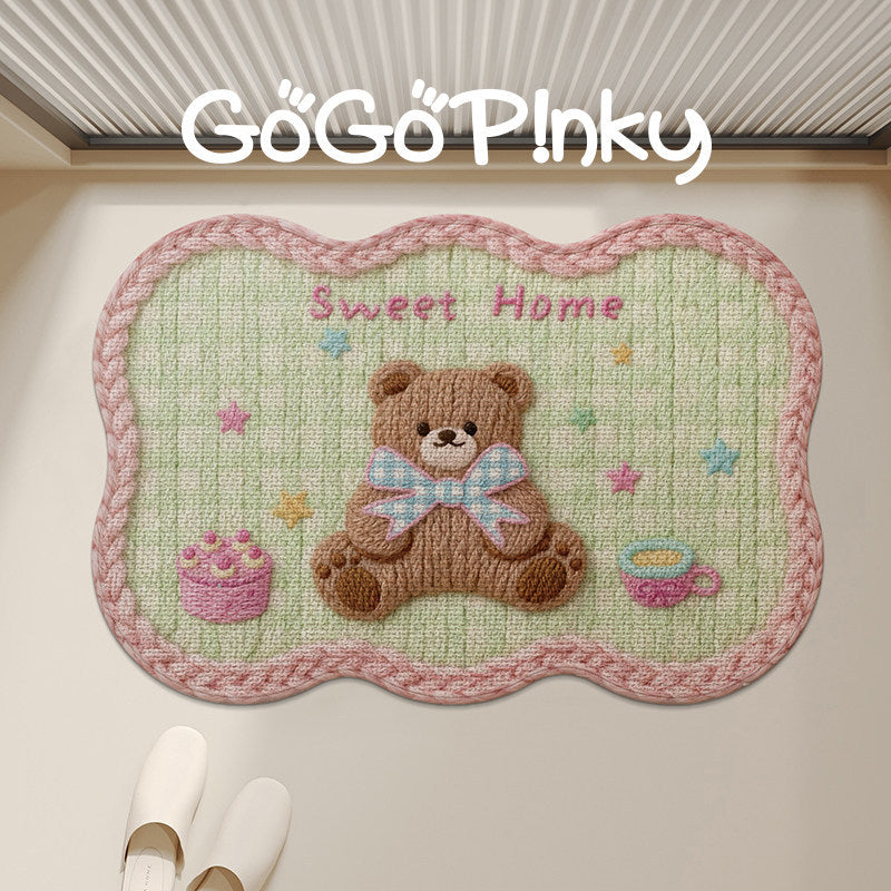 Plush Embroidered Teddy Chenille Non-Slip Bath Mat