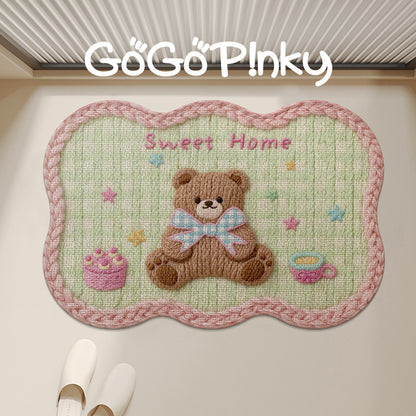 Plush Embroidered Teddy Chenille Non-Slip Bath Mat