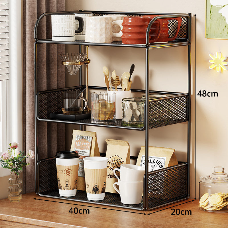 Gestaffelter Metall-Mesh-Arbeitsflächen-Organizer mit erhöhten Mesh-Seiten