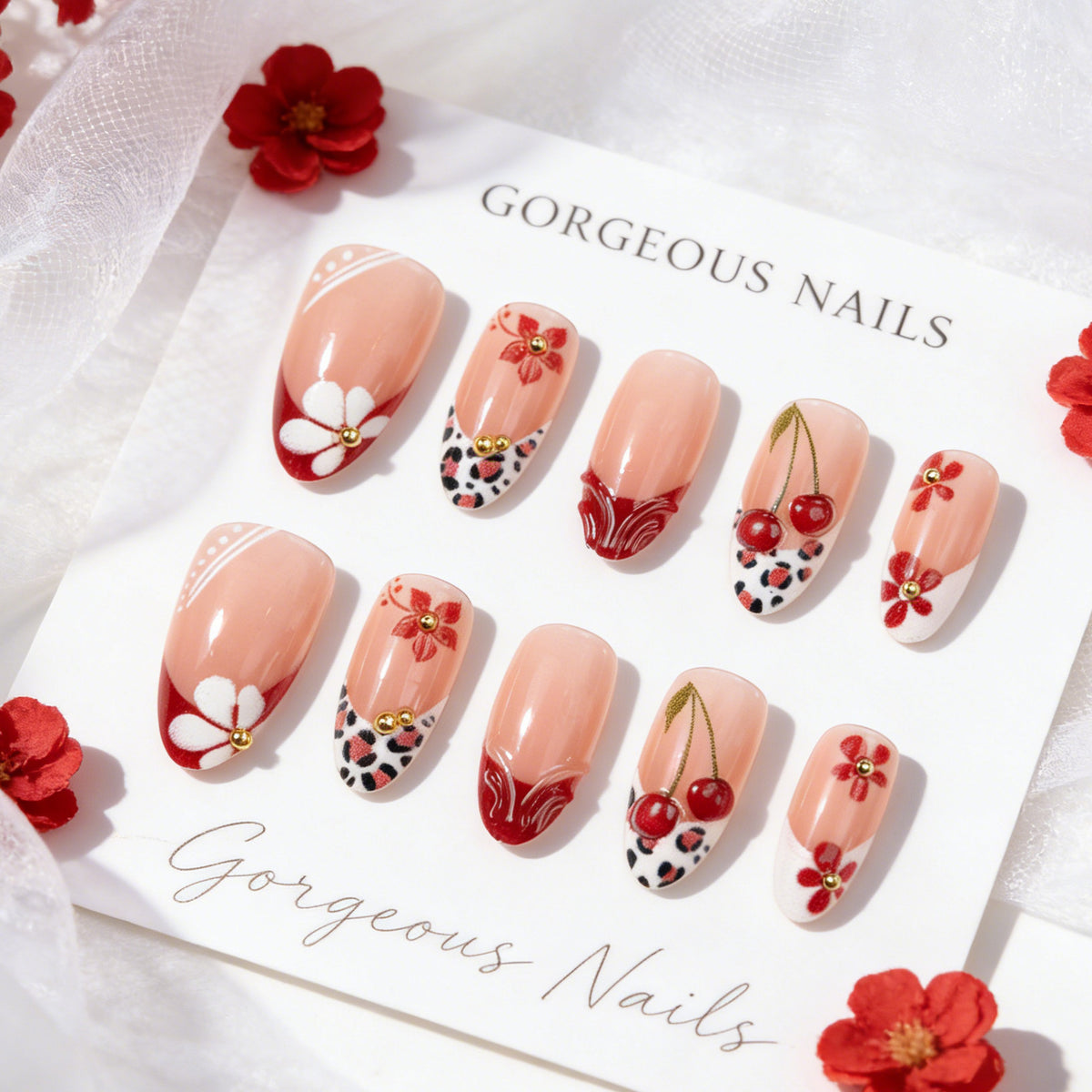 Künstlerisches Blumenmuster Press-On Nägel Brehn