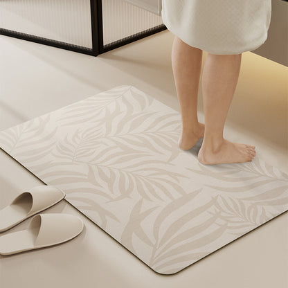 Decorative Low-Profile Absorbent Leaf-Pattern Bathroom and Entry Mat