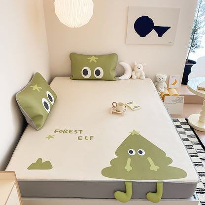 Kinder-Bettwaren-Set mit Monster-Print, Spannbettlaken und Zierkissen aus weicher Mikrofaser