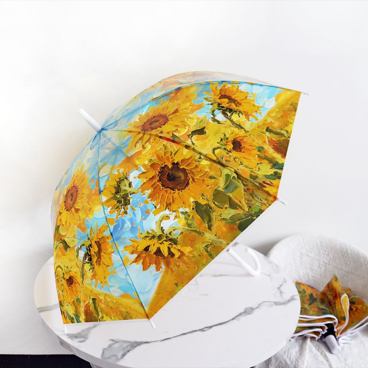 Damen Faltbarer Regenschirm mit verspieltem Sonnenblumenmotiv Brehn