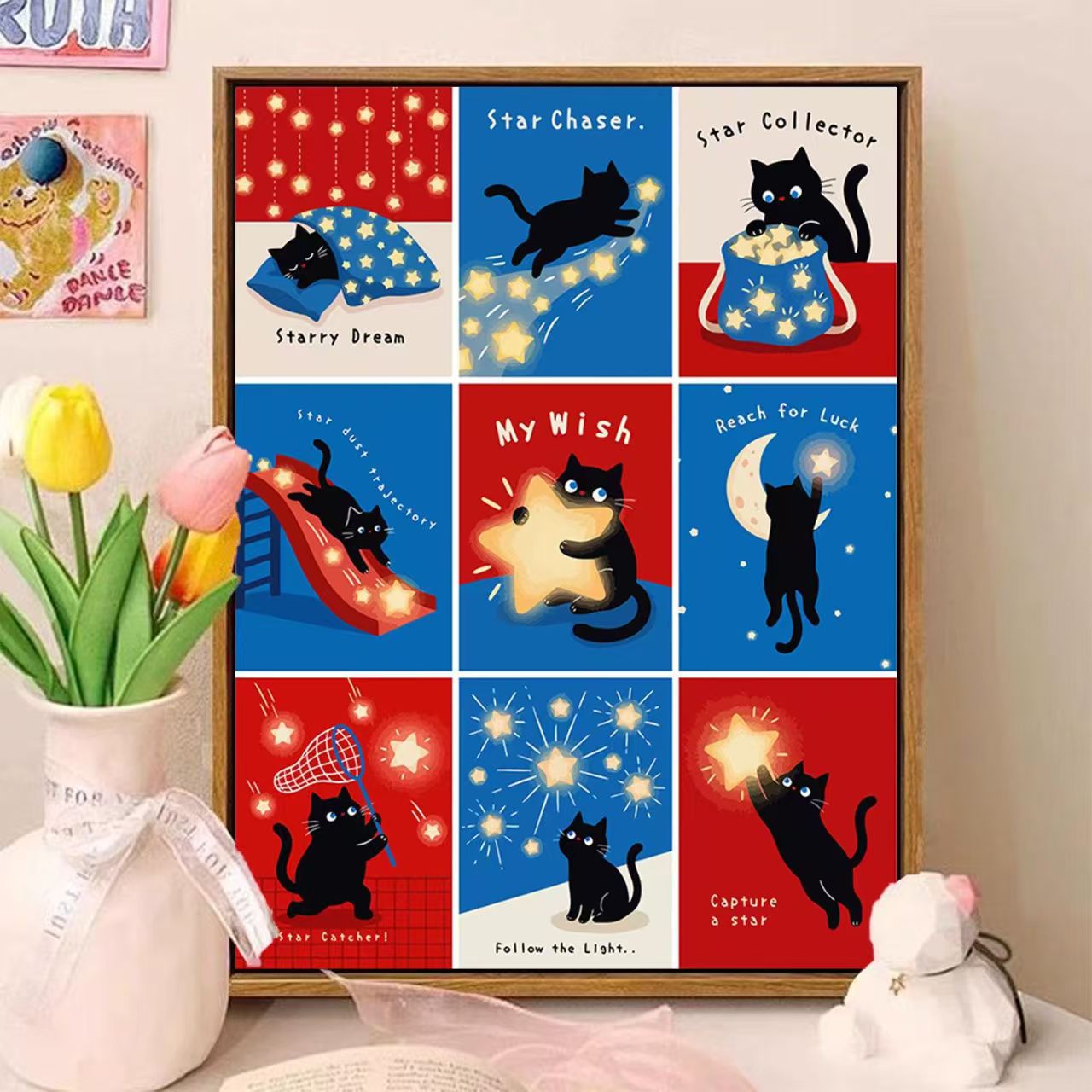 Verspielte katzenmotivierte illustrierte Wandkunst Brehn