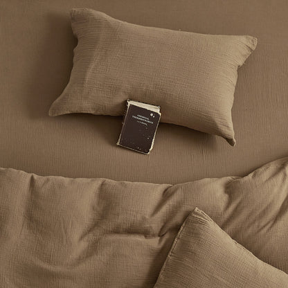Atmungsaktives Baumwoll‑Musselin Bettwäsche‑Set mit natürlicher Crinkle‑Struktur