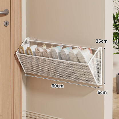 Wandmontierter Mesh-Schuhkorb-Organizer mit geneigtem Hausschuhregal