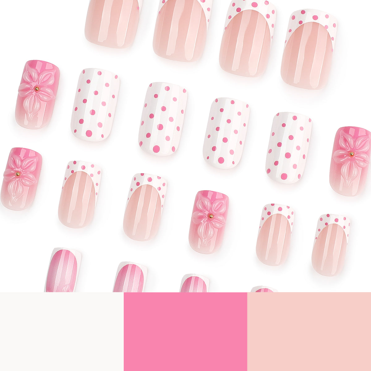 Künstliche Nagelkunst mit trendy Blumendekor und Punkten Brehn