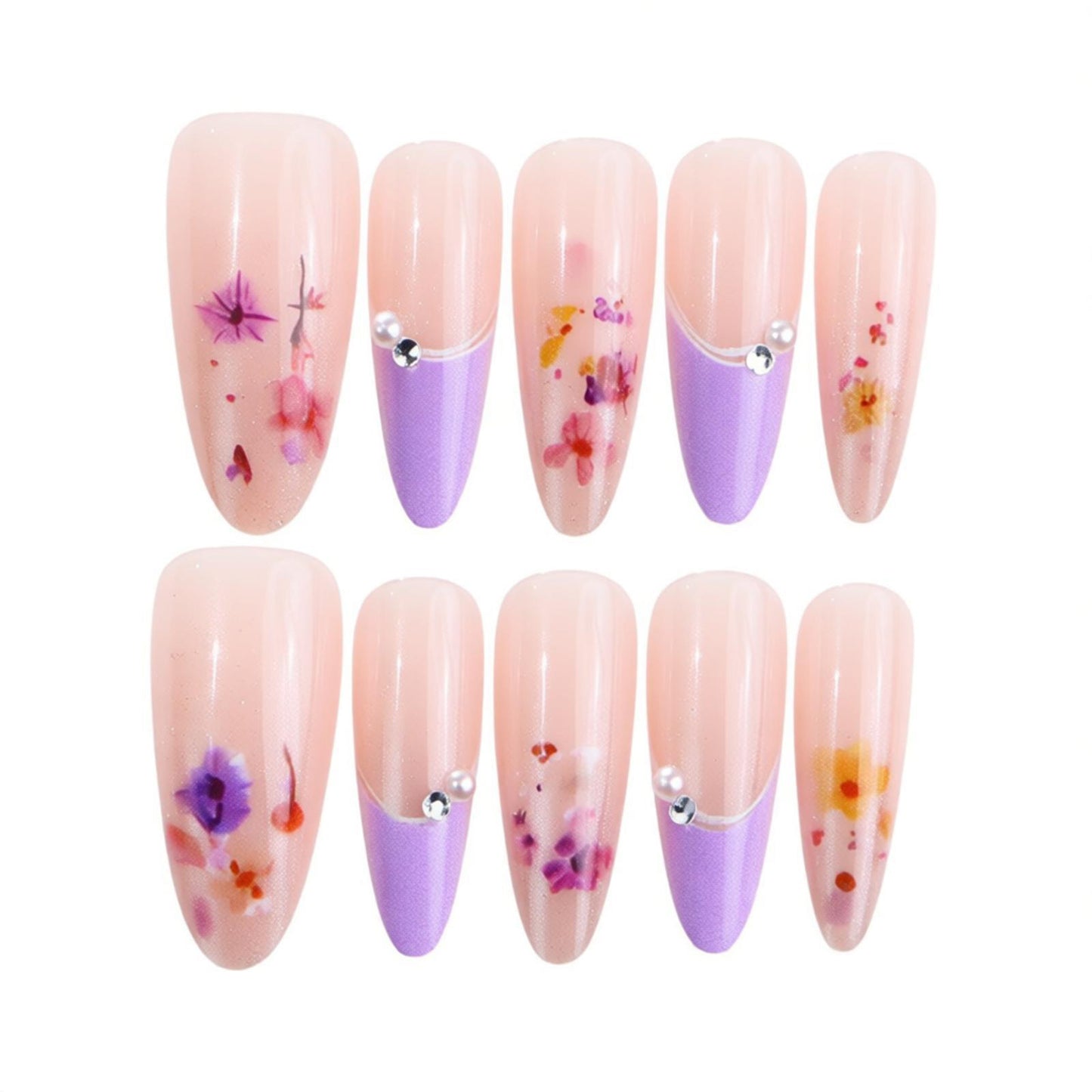 Blumenverzierte Press-On Nagelset Brehn