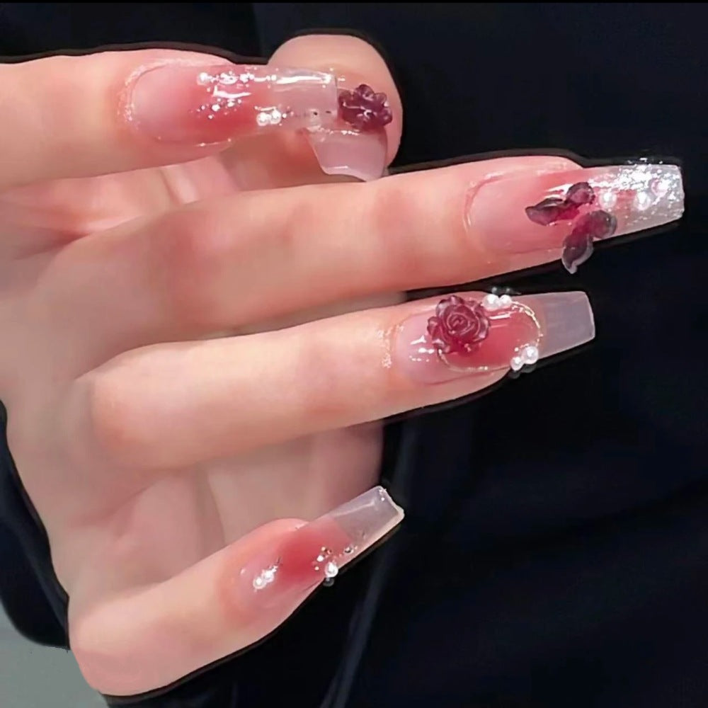Künstlerisches Floral Verziertes Press-On Nail Set Brehn