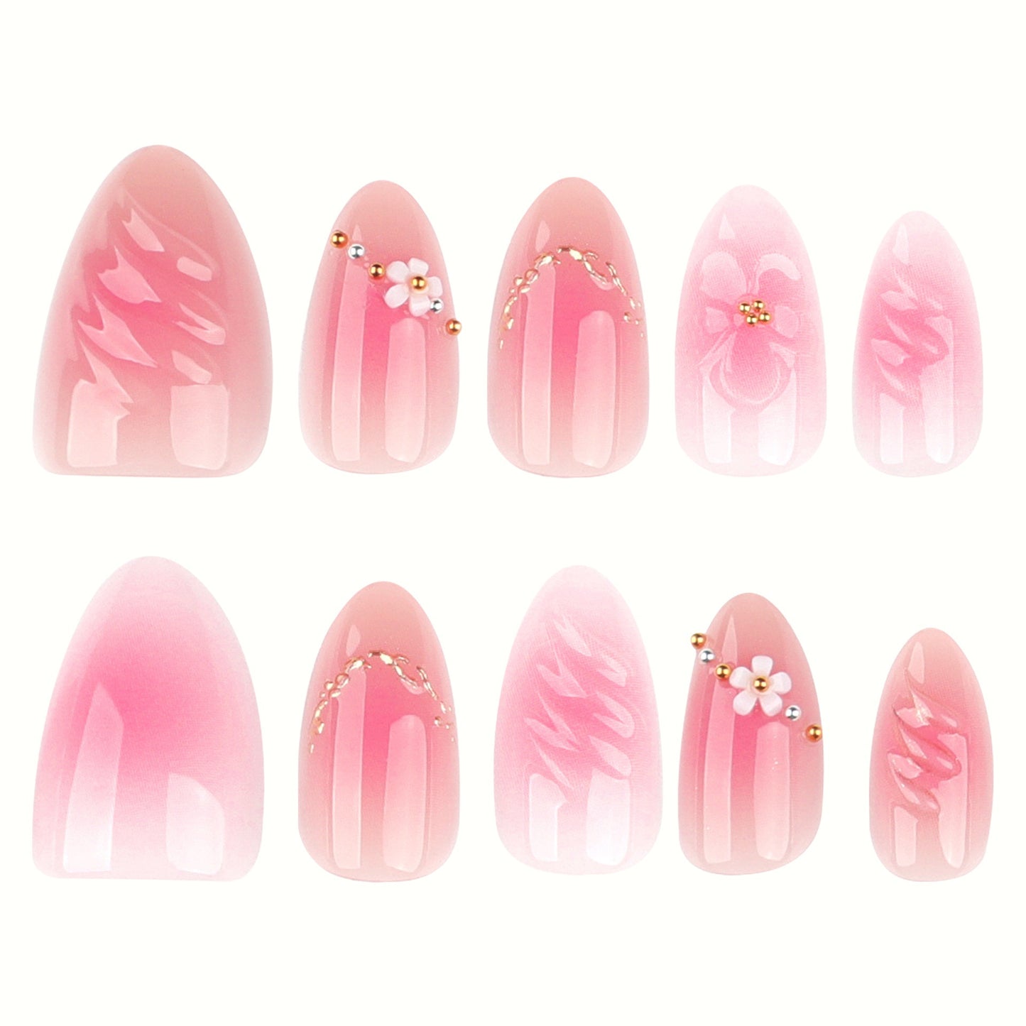 Elegantes florales 3D Press-On Nagelset Brehn