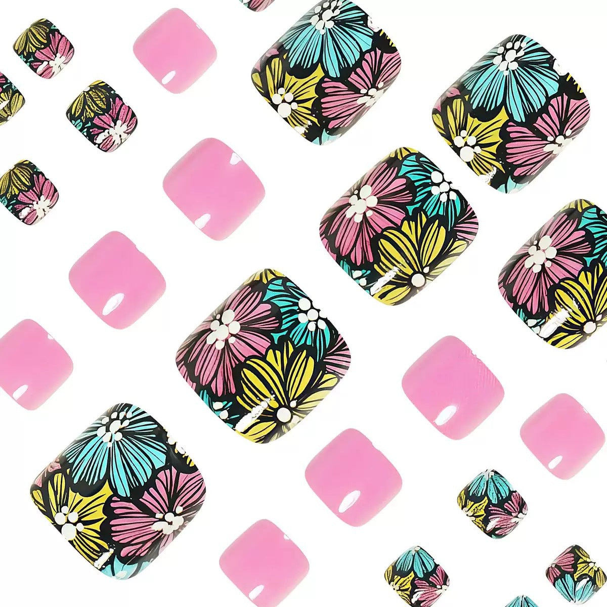Fußnagelkunst mit buntem Blumenmuster Brehn