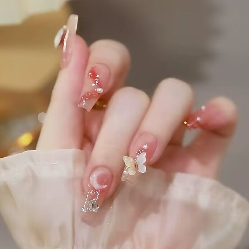 Elegante Blumen Franse Tipp Druck-Nägel Brehn