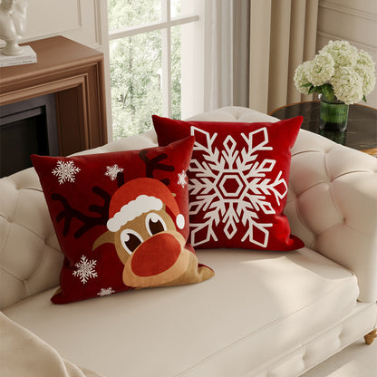 Festive Plush Decorative Throw Pillow Cover with Santa Illustration and Merry Christmas Script
