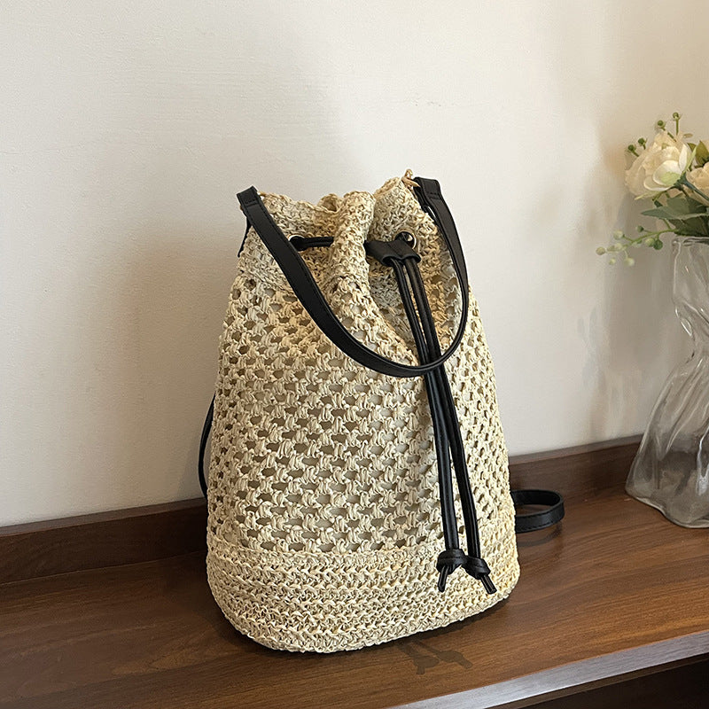 Woven Drawstring Bucket Bag
