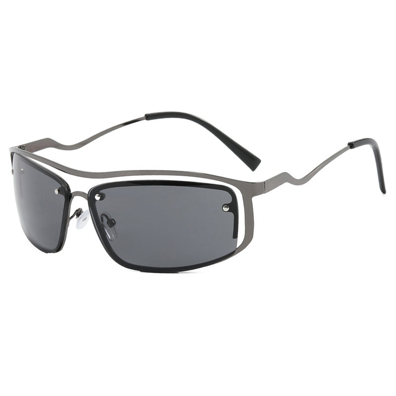 Damen futuristische Sonnenbrille mit elegantem Metallrahmen und hochtransparenten Gläsern Brehn