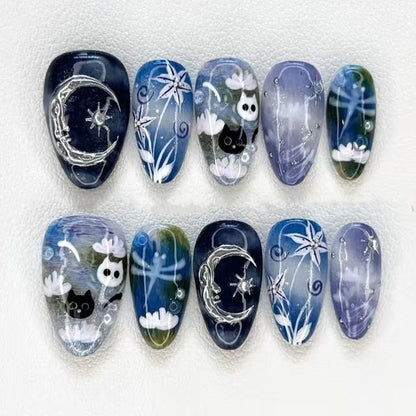 Künstlerisches Press-On Nagelkunst Set mit von der Natur inspirierten Designs Brehn
