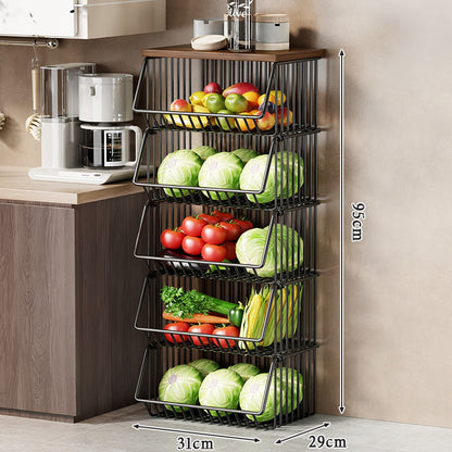 Slim Fünf-Ebenen Rolling Metall Küche Vorratsregal mit Drahtkörben