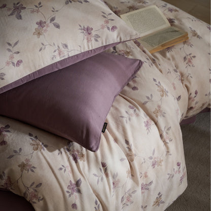 Blumen Baumwoll-Satin Wendebettwäsche Set mit einfarbigen Oxford-Kissenbezügen