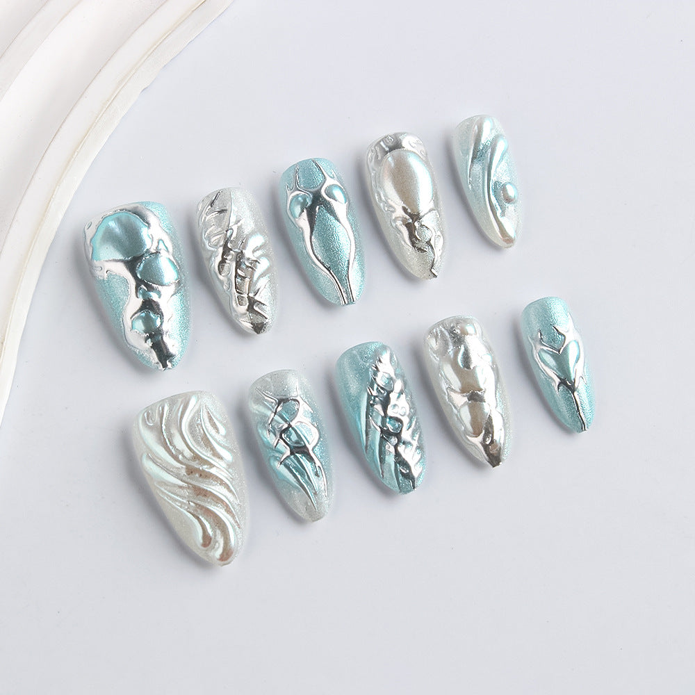 Künstlerisches Metallisches Press-On Nagelset Brehn