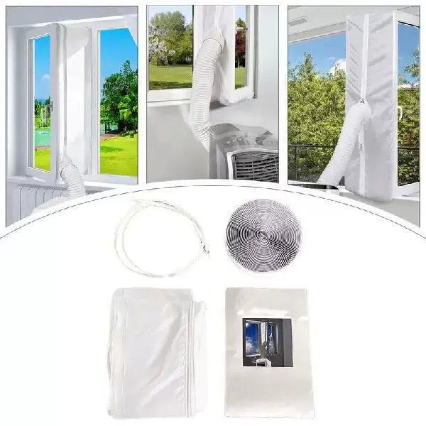 Unisex Einheitsgröße verstellbare Fensterbelüftungsadapter-Kit für tragbare Klimaanlagen mit Reißverschluss-Stoffpanel und Klebeband mit Haken und Schleife Brehn