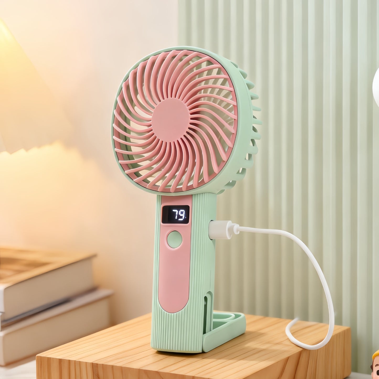 Damen Tragbarer Handventilator mit digitaler Temperaturanzeige und USB-Ladefunktion Brehn