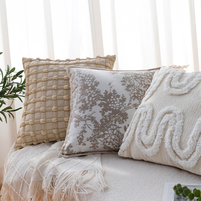 Dekorativer Jacquard-Kissenbezug mit Baum-Motiv und Samt-Paspel Brehn