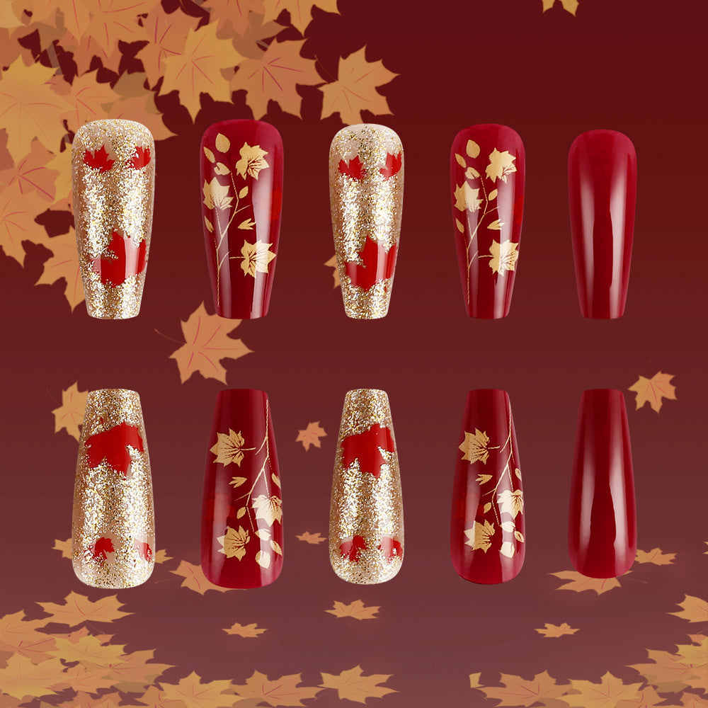 Künstlerische herbstliche Press-On Nagelkunst Brehn