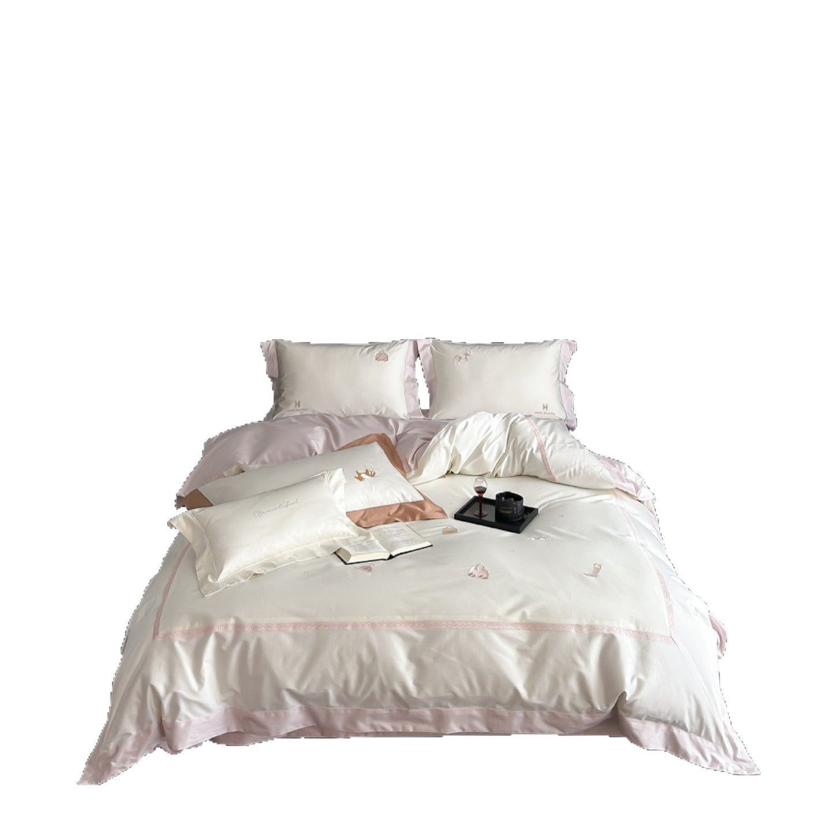 Luxuriöses Satin-Feeling Bettbezug-Set mit Doppel-Oxford-Rand und Kissenbezügen