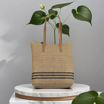 Geräumige Stofftragetasche mit Ledergriffen Brehn