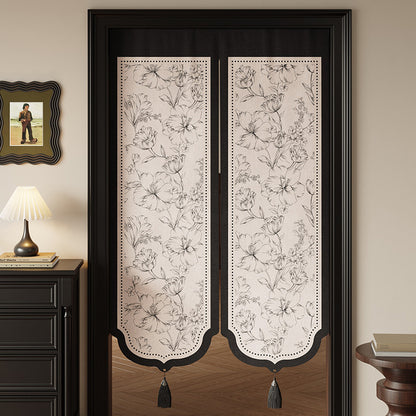 Decorative Floral Split Door Panel Curtain with Tassel Weight