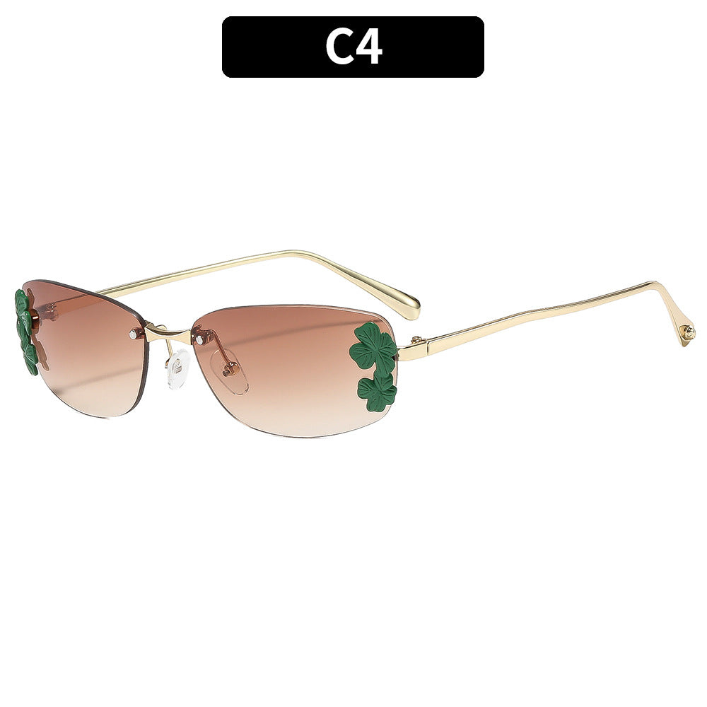 Blumige Akzent rechteckige Sonnenbrille