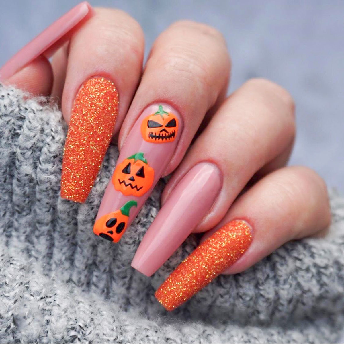 Kürbis-Themen Stiletto Nagelkunst Extensions Brehn