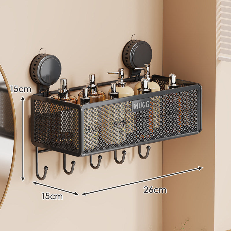 Wandmontierter Saugnetz-Badezimmer-Organizer-Regal mit Multi-Haken-Regal