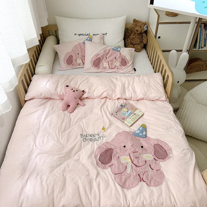 Kinder-Gitterbett-Bettwäsche-Set mit appliziertem Löwenmotiv und atmungsaktivem Baumwoll-Musselin