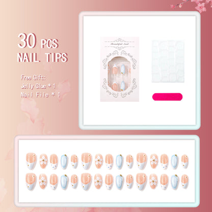Künstlerisches floral-verziertes Press-On Nageldesign