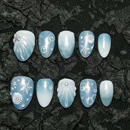 Künstlerisches vom Ozean inspiriertes Press-On Nail Set Brehn