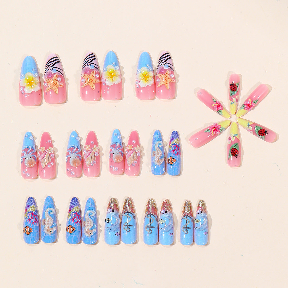 Ocean-Inspirierte 3D-Nagelkunst-Set Brehn
