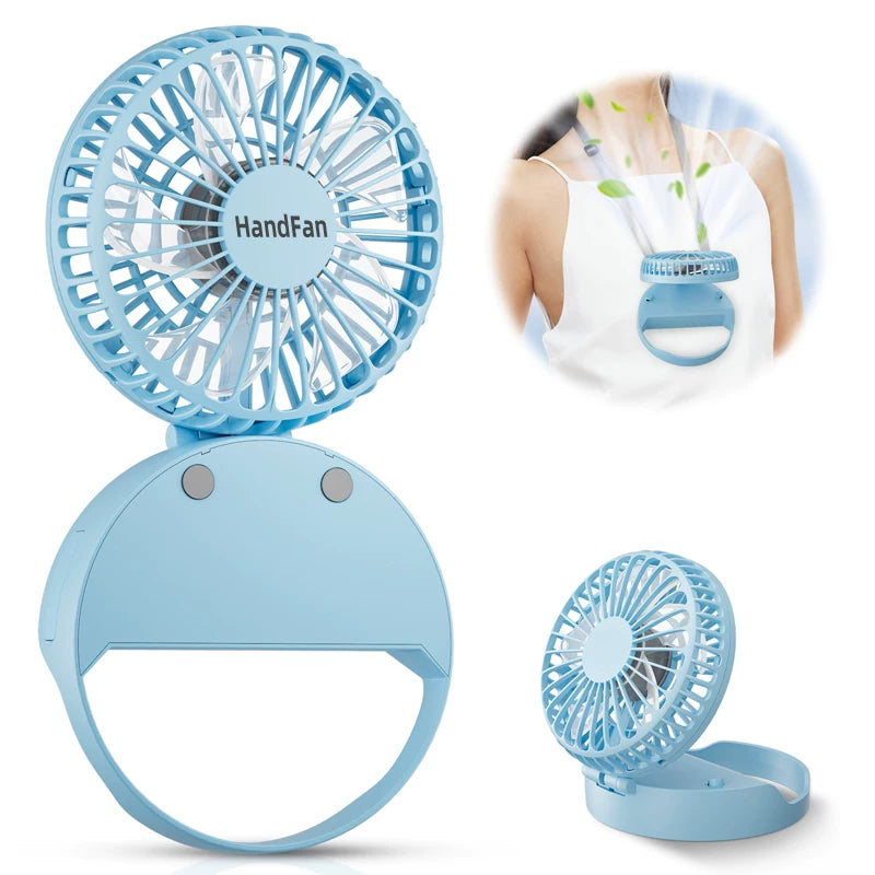 Unisex Einheitsgröße kompakter faltbarer wiederaufladbarer USB persönlicher Ventilator mit neigungsverstellbarem Kopf und Lanyard Brehn