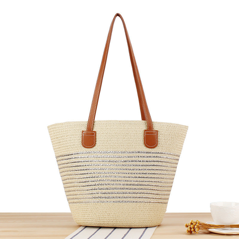Elegante Strohtasche mit Attraktiven Ledergriffen Brehn