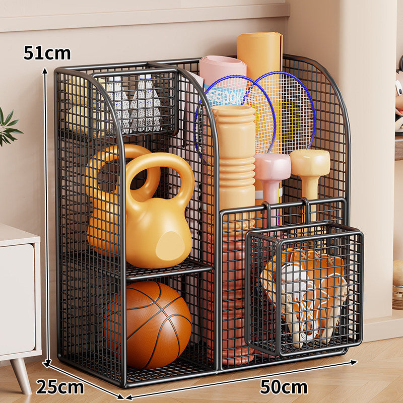Rollender Mesh-Sportgeräte-Storage-Wagen mit Mehrfach-Organizer und verriegelbaren Rollen